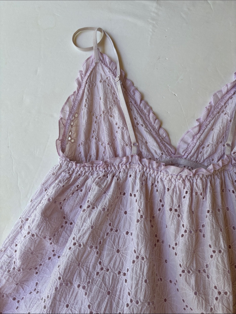Vintage Y2K Victoria’s Secret Angel Eyelet Babydoll Cotton Mini Dress Slip Lilac - Picture 11 of 17